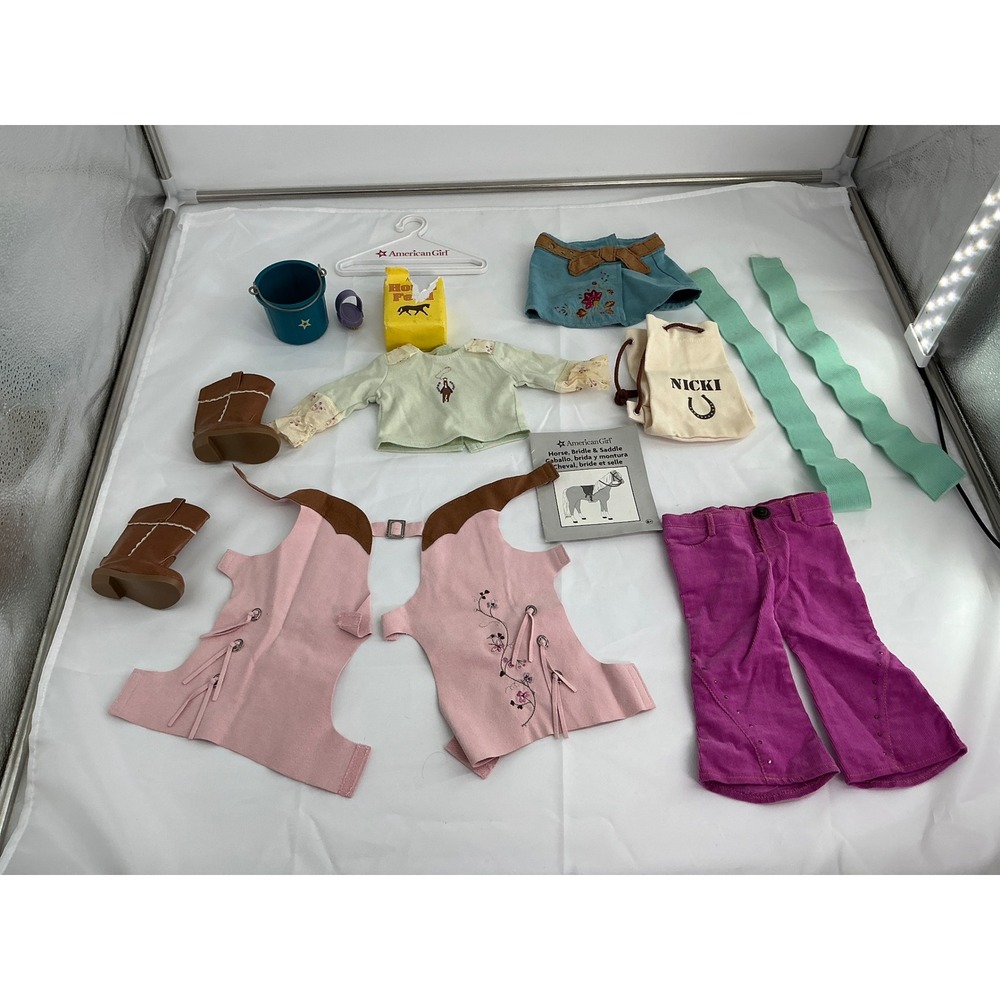 American Girl Nicki Fleming Western Outfit Chaps Pants Boots Accessories Lot